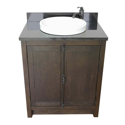 31" Single vanity in Brown Ash finish with Black Galaxy top and round sink - 400100-BA-BGRD