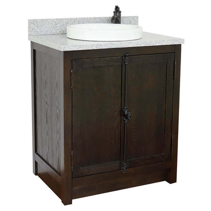 31" Single vanity in Brown Ash finish with Gray granite top and round sink - 400100-BA-GYRD