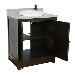 31" Single vanity in Brown Ash finish with Gray granite top and round sink - 400100-BA-GYRD