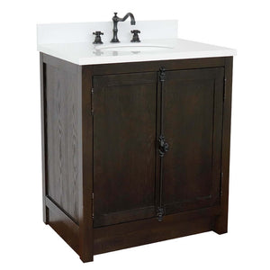 31" Single vanity in Brown Ash finish with White quartz top and oval sink - 400100-BA-WEO