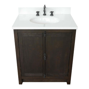 31" Single vanity in Brown Ash finish with White quartz top and oval sink - 400100-BA-WEO