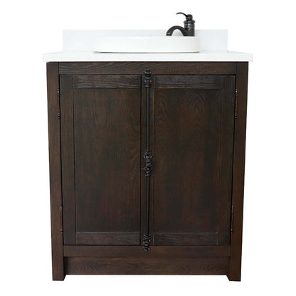 31" Single vanity in Brown Ash finish with White quartz top and round finish - 400100-BA-WERD