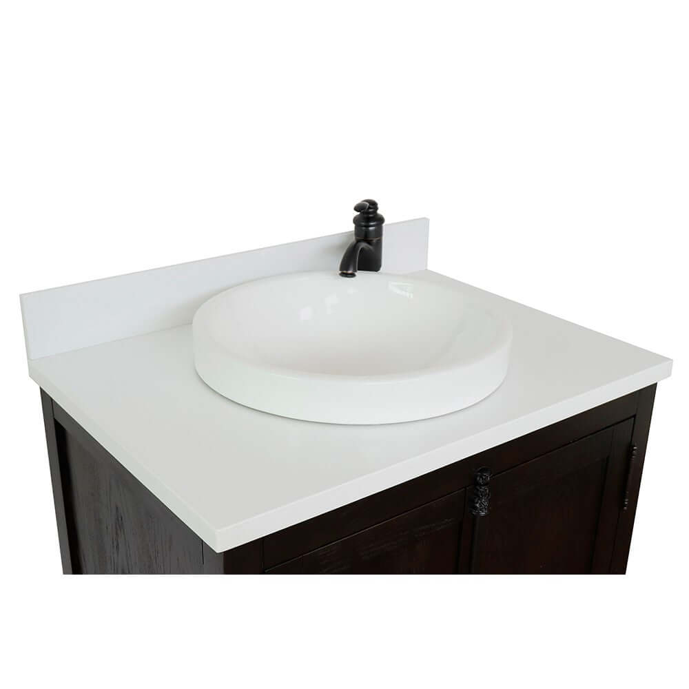 31" Single vanity in Brown Ash finish with White quartz top and round finish - 400100-BA-WERD