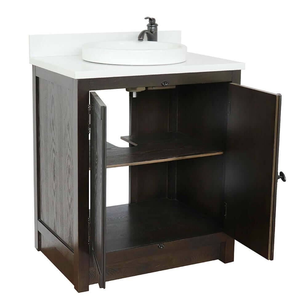 31" Single vanity in Brown Ash finish with White quartz top and round finish - 400100-BA-WERD