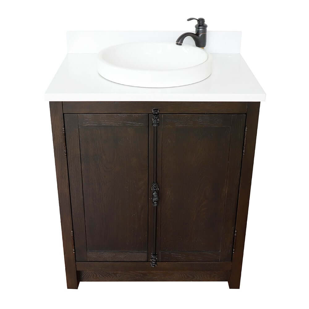 31" Single vanity in Brown Ash finish with White quartz top and round finish - 400100-BA-WERD