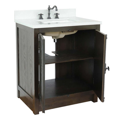 31" Single vanity in Brown Ash finish with White quartz top and rectangle sink - 400100-BA-WER