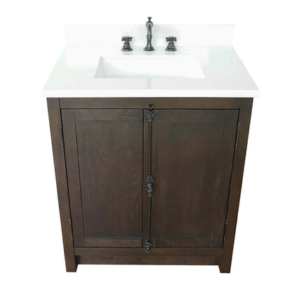 31" Single vanity in Brown Ash finish with White quartz top and rectangle sink - 400100-BA-WER
