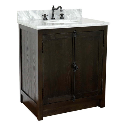 31" Single vanity in Brown Ash finish with White Carrara top and oval sink - 400100-BA-WMO