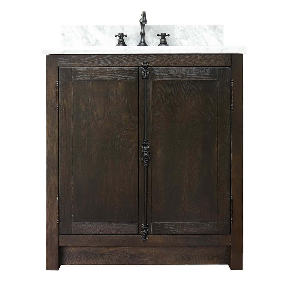 31" Single vanity in Brown Ash finish with White Carrara top and oval sink - 400100-BA-WMO