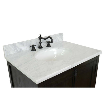 31" Single vanity in Brown Ash finish with White Carrara top and oval sink - 400100-BA-WMO