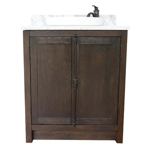 31" Single vanity in Brown Ash finish with White Carrara top and round sink - 400100-BA-WMRD