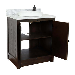 31" Single vanity in Brown Ash finish with White Carrara top and round sink - 400100-BA-WMRD
