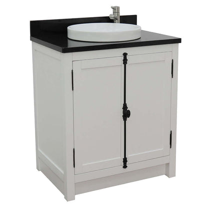 31" Single vanity in Glacier Ash finish with Black Galaxy top and round sink - 400100-GA-BGRD