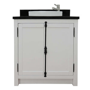 31" Single vanity in Glacier Ash finish with Black Galaxy top and round sink - 400100-GA-BGRD