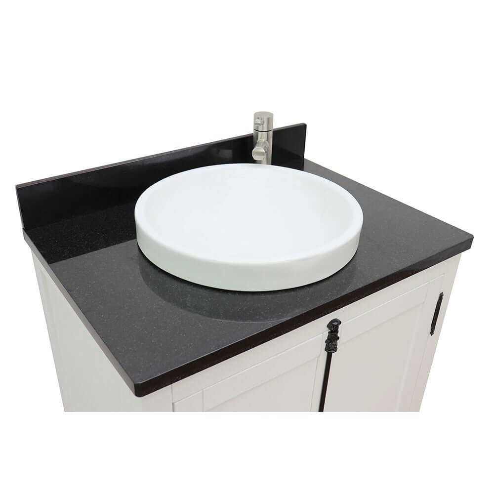 31" Single vanity in Glacier Ash finish with Black Galaxy top and round sink - 400100-GA-BGRD