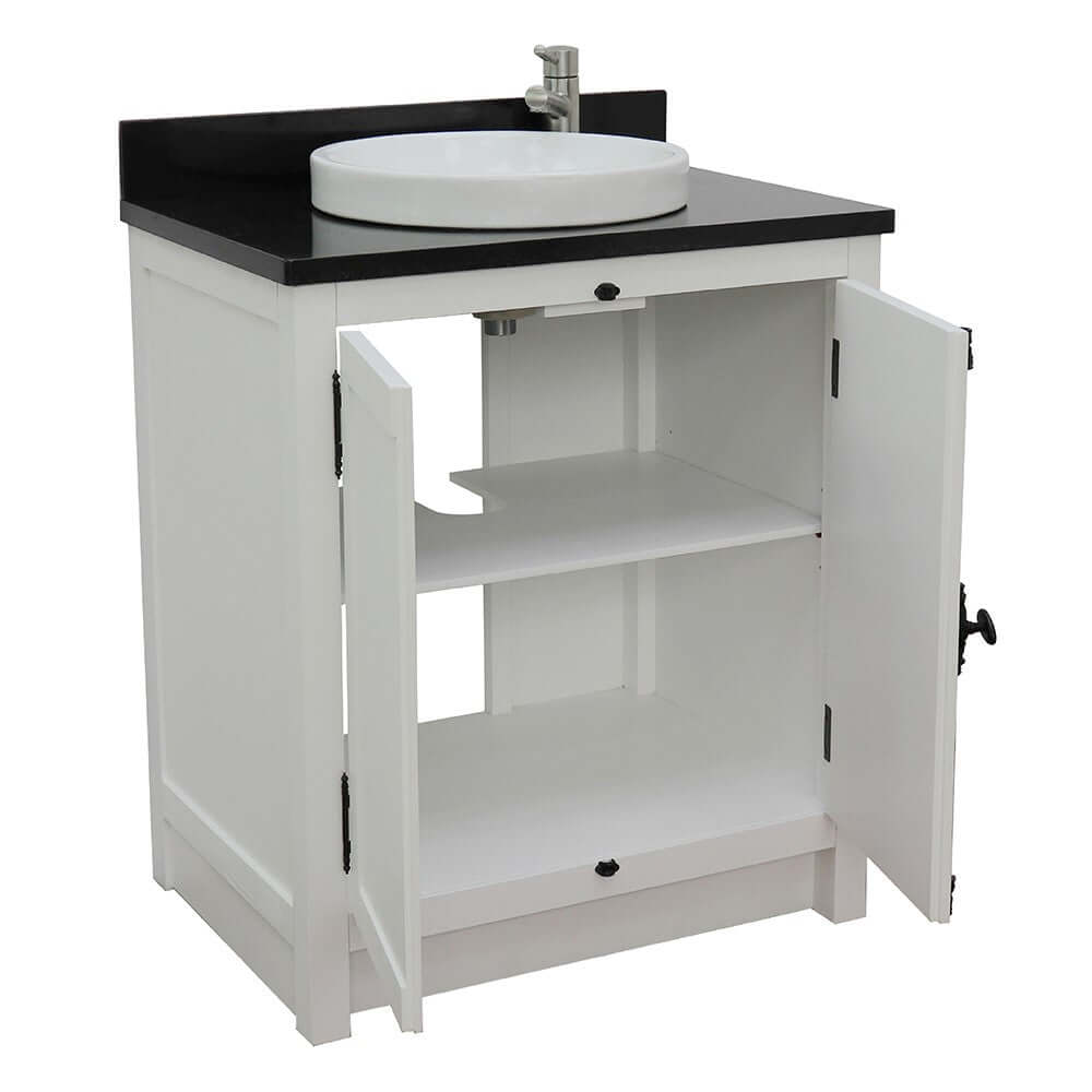 31" Single vanity in Glacier Ash finish with Black Galaxy top and round sink - 400100-GA-BGRD