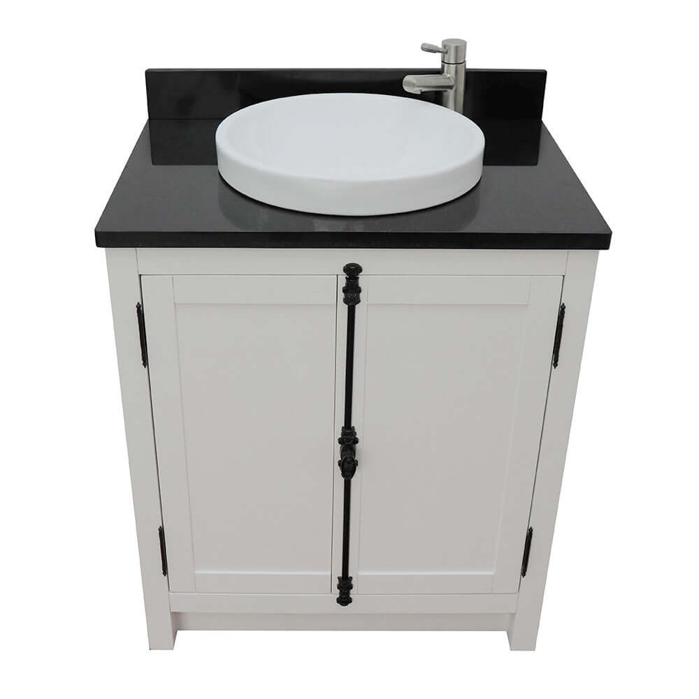 31" Single vanity in Glacier Ash finish with Black Galaxy top and round sink - 400100-GA-BGRD