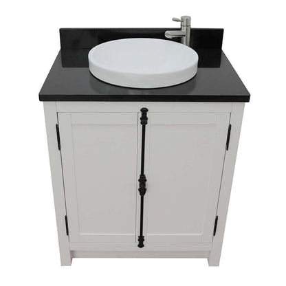 31" Single vanity in Glacier Ash finish with Black Galaxy top and round sink - 400100-GA-BGRD