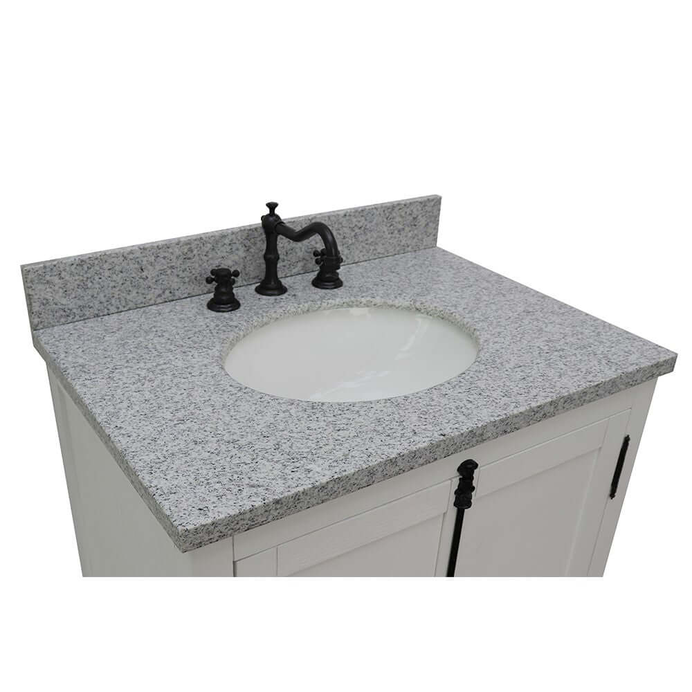 31" Single vanity in Glacier Ash finish with Gray granite top and oval sink - 400100-GA-GYO