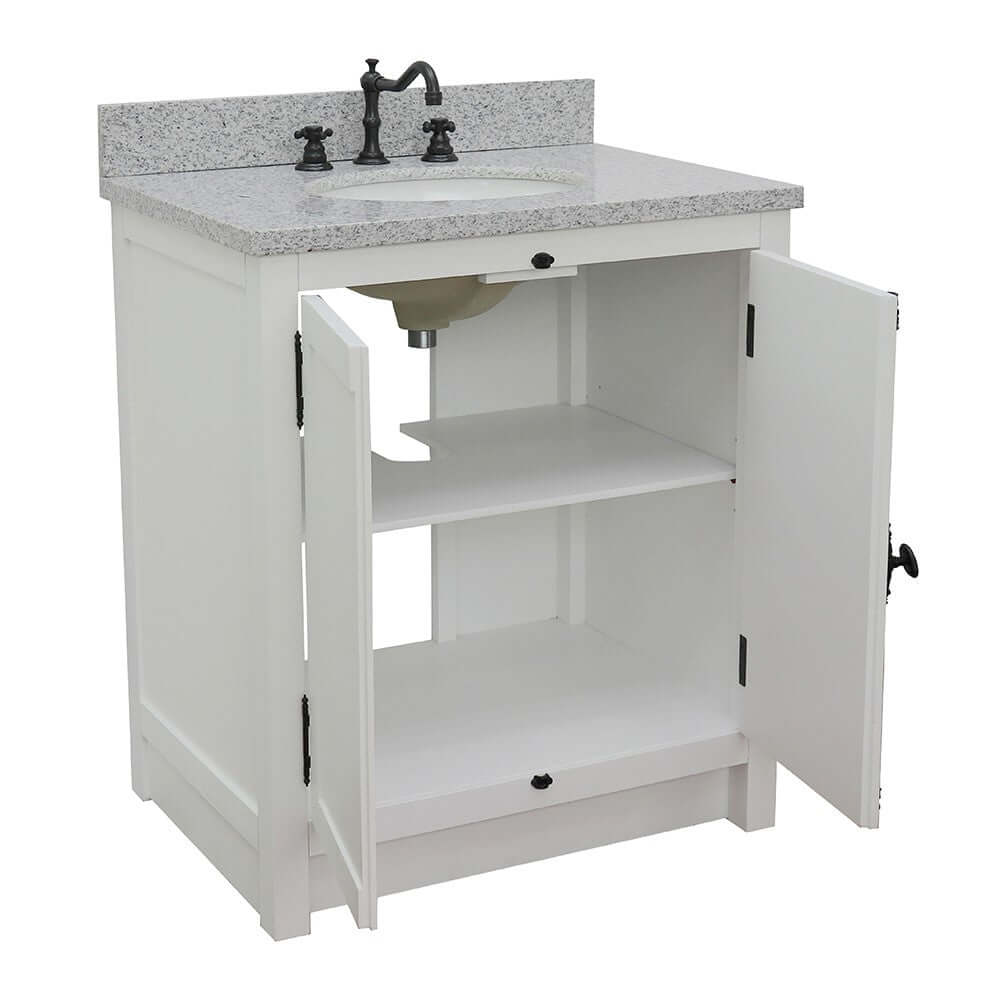 31" Single vanity in Glacier Ash finish with Gray granite top and oval sink - 400100-GA-GYO