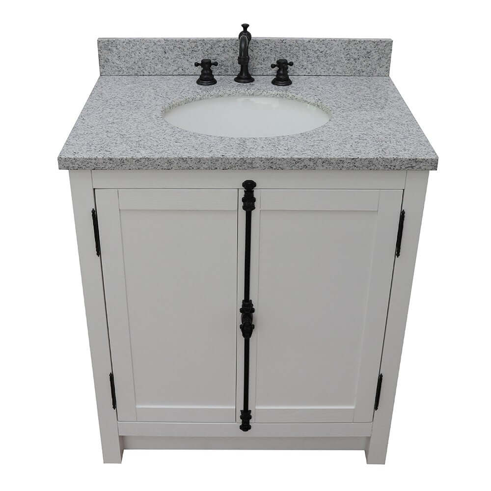 31" Single vanity in Glacier Ash finish with Gray granite top and oval sink - 400100-GA-GYO