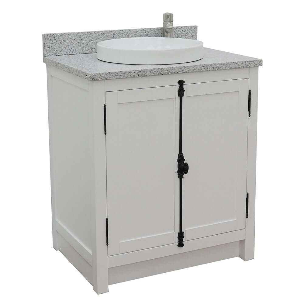 31" Single vanity in Glacier Ash finish with Gray granite top and round sink - 400100-GA-GYRD