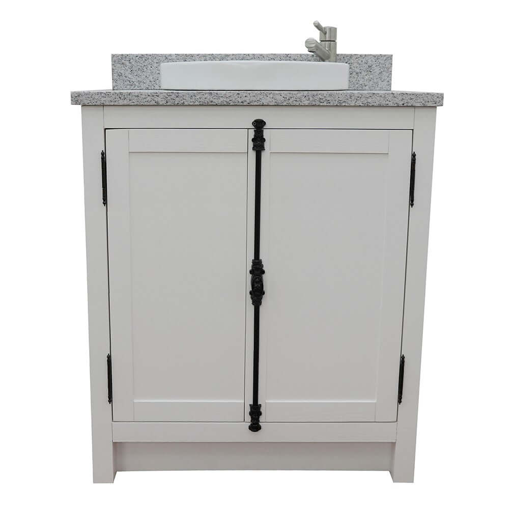 31" Single vanity in Glacier Ash finish with Gray granite top and round sink - 400100-GA-GYRD