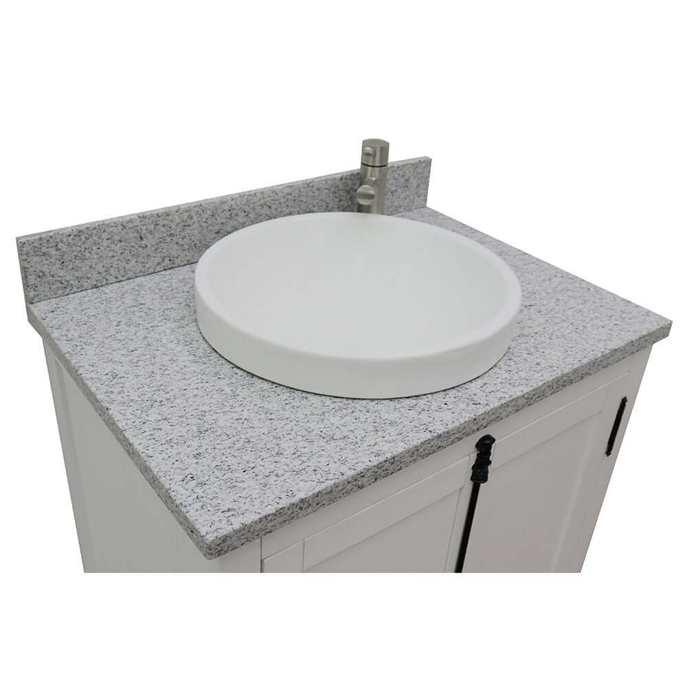 31" Single vanity in Glacier Ash finish with Gray granite top and round sink - 400100-GA-GYRD