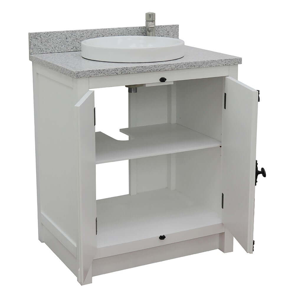 31" Single vanity in Glacier Ash finish with Gray granite top and round sink - 400100-GA-GYRD