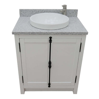 31" Single vanity in Glacier Ash finish with Gray granite top and round sink - 400100-GA-GYRD