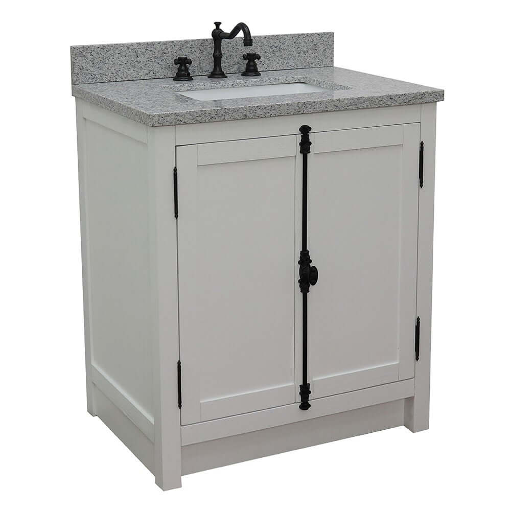 31" Single vanity in Glacier Ash finish with Gray granite top and rectangle sink - 400100-GA-GYR