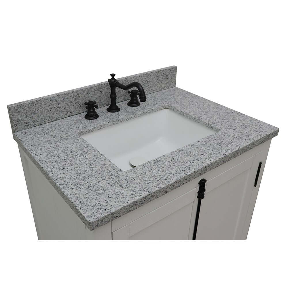 31" Single vanity in Glacier Ash finish with Gray granite top and rectangle sink - 400100-GA-GYR