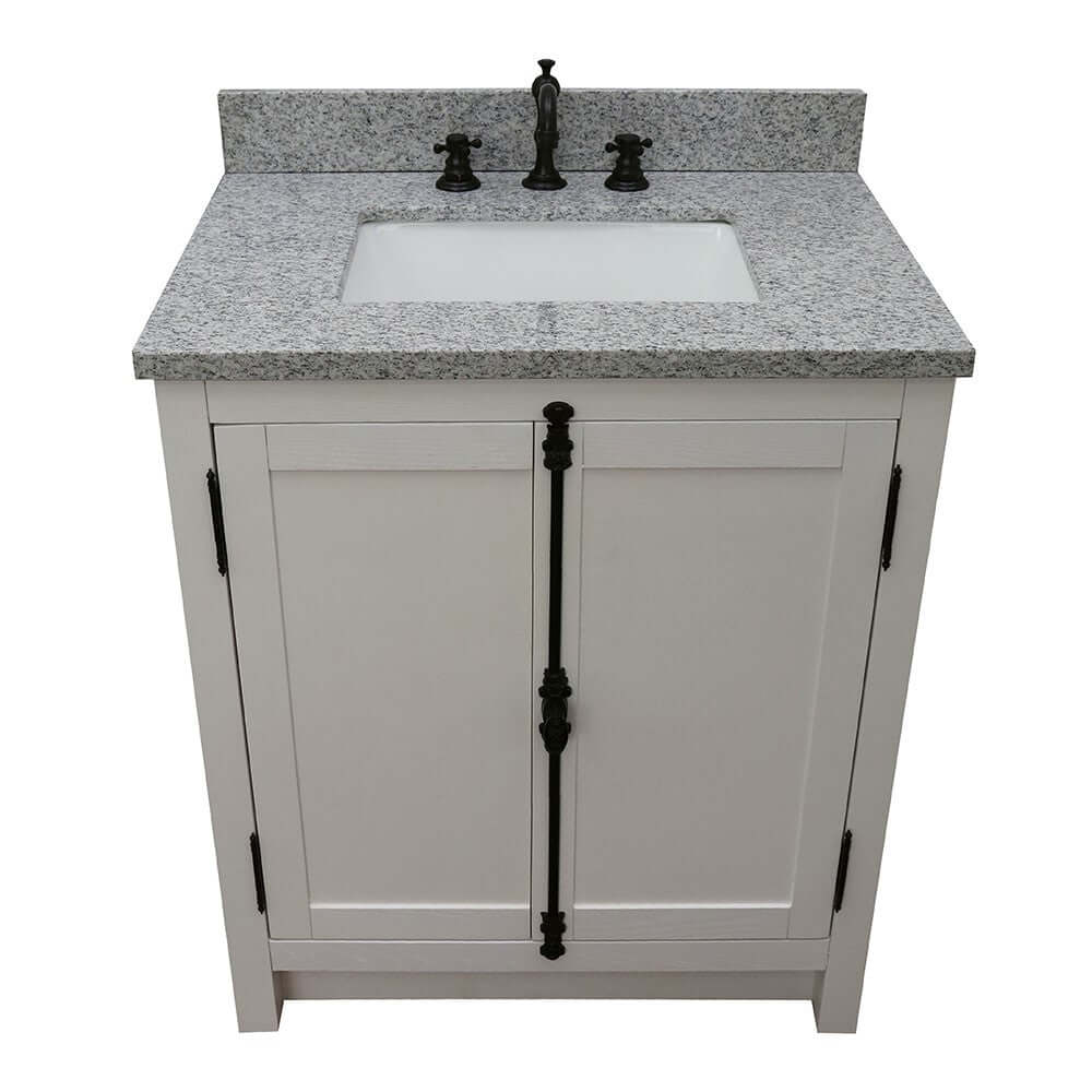 31" Single vanity in Glacier Ash finish with Gray granite top and rectangle sink - 400100-GA-GYR