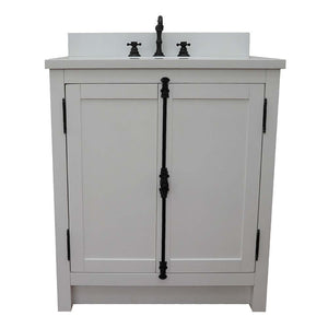 31" Single vanity in Glacier Ash finish with White Quartz top and oval sink - 400100-GA-WEO