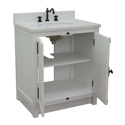 31" Single vanity in Glacier Ash finish with White Quartz top and oval sink - 400100-GA-WEO