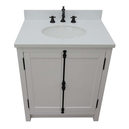 31" Single vanity in Glacier Ash finish with White Quartz top and oval sink - 400100-GA-WEO