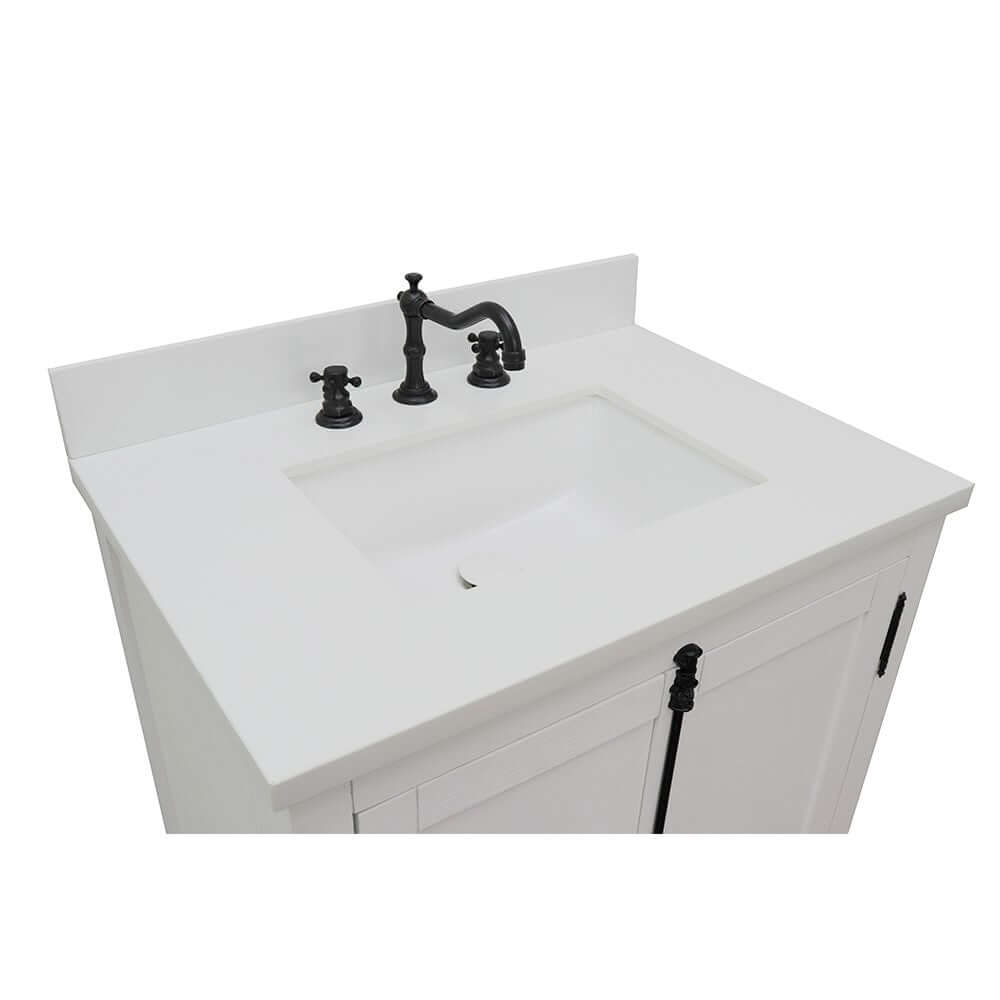 31" Single vanity in Glacier Ash finish with White Quartz top and rectangle sink - 400100-GA-WER