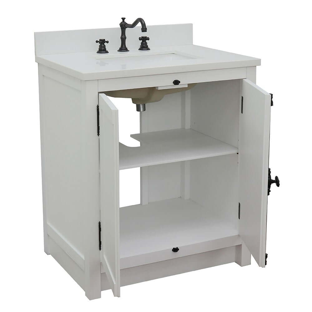 31" Single vanity in Glacier Ash finish with White Quartz top and rectangle sink - 400100-GA-WER