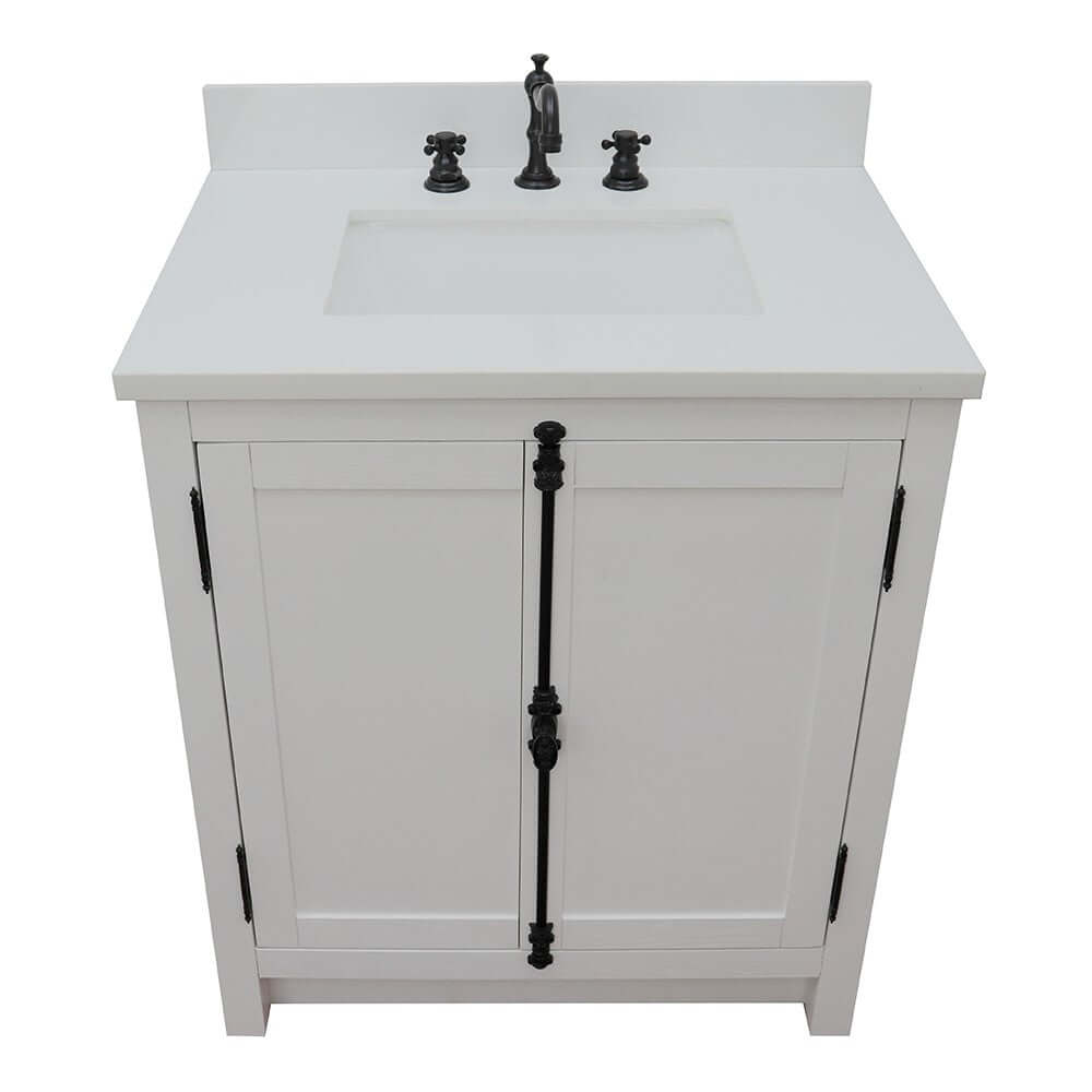 31" Single vanity in Glacier Ash finish with White Quartz top and rectangle sink - 400100-GA-WER