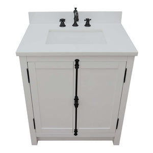 31" Single vanity in Glacier Ash finish with White Quartz top and rectangle sink - 400100-GA-WER