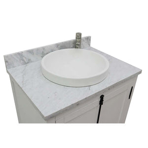 31" Single vanity in Glacier Ash finish with White Carrara top and round sink - 400100-GA-WMRD