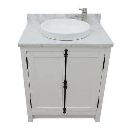 31" Single vanity in Glacier Ash finish with White Carrara top and round sink - 400100-GA-WMRD