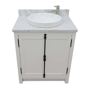 31" Single vanity in Glacier Ash finish with White Carrara top and round sink - 400100-GA-WMRD