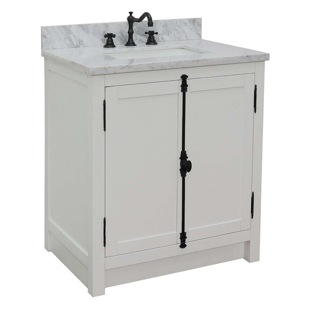 31" Single vanity in Glacier Ash finish with White Carrara top and rectangle sink - 400100-GA-WMR