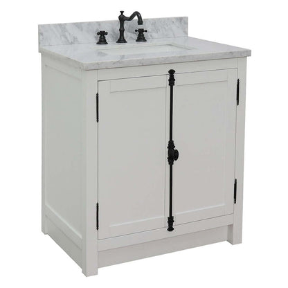 31" Single vanity in Glacier Ash finish with White Carrara top and rectangle sink - 400100-GA-WMR