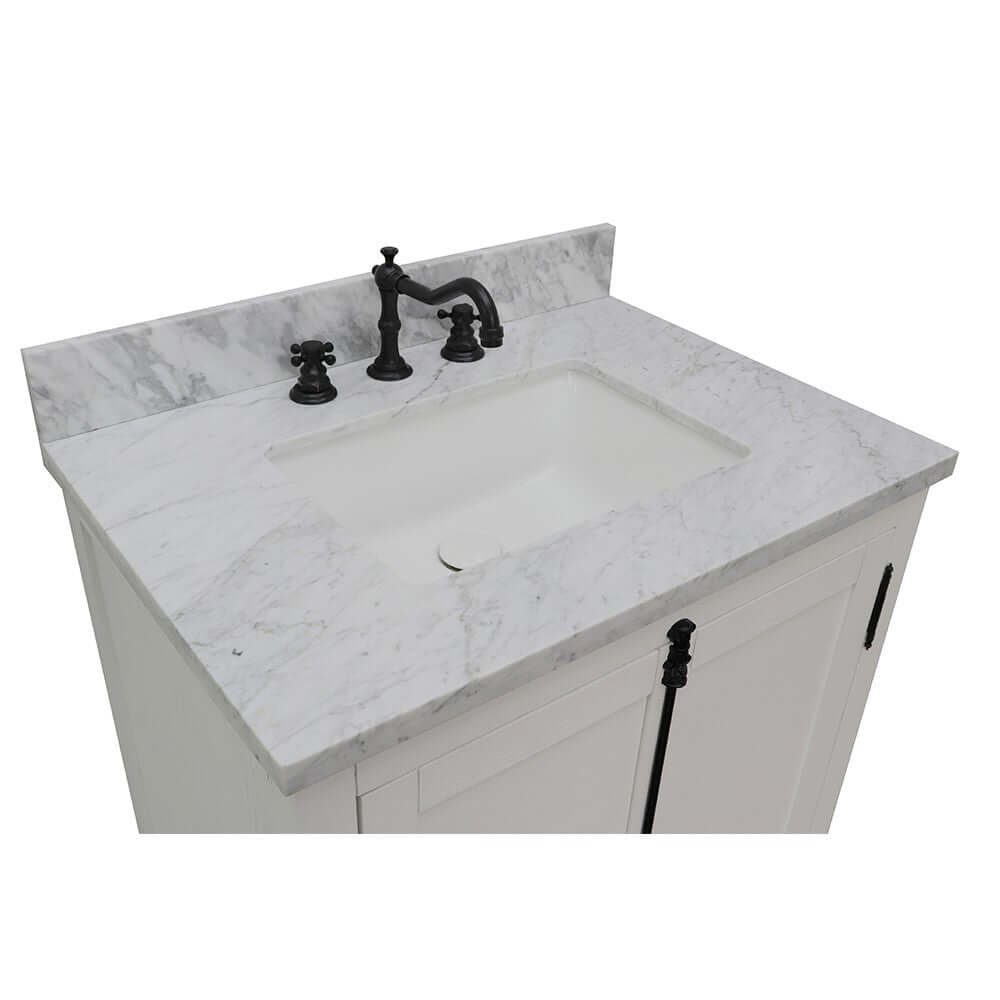 31" Single vanity in Glacier Ash finish with White Carrara top and rectangle sink - 400100-GA-WMR