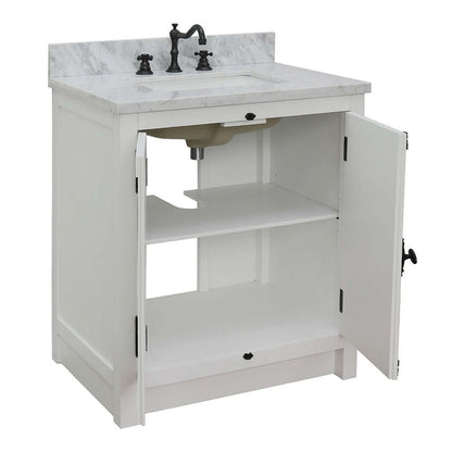 31" Single vanity in Glacier Ash finish with White Carrara top and rectangle sink - 400100-GA-WMR