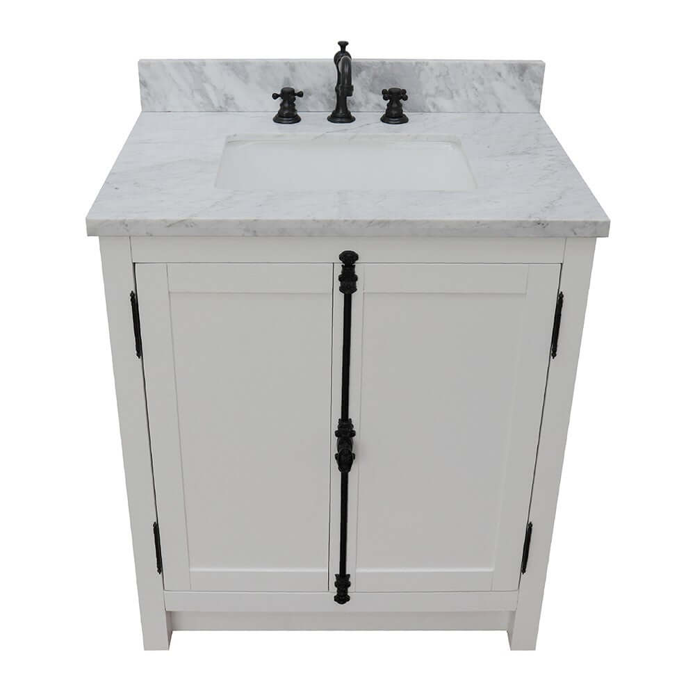 31" Single vanity in Glacier Ash finish with White Carrara top and rectangle sink - 400100-GA-WMR