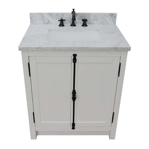 31" Single vanity in Glacier Ash finish with White Carrara top and rectangle sink - 400100-GA-WMR