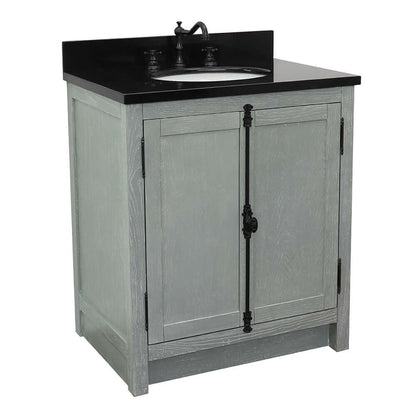 31" Single vanity in Gray Ash finish with Black Galaxy top and oval sink - 400100-GYA-BGO
